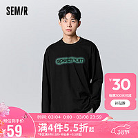 Semir 森马 长袖T恤男美式字母印花打底衣潮流休闲上衣109723101106 XL 黑色90001