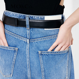 MO&Co.解构中线高腰直筒牛仔裤五分美式复古中裤裤子 牛仔蓝色 24/XXS