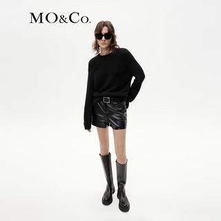 MO&Co.2023冬质感纹理素皮摇滚黑色高腰短裤休闲裤MBC4SOT003 黑色 M/165