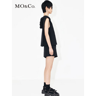 MO&Co.抽绳松紧高腰剪边宽松棉质休闲短裤运动裤子女 黑色 XL/175
