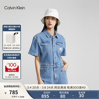 Calvin Klein Jeans夏季女士通勤简约布标铆钉扣微弹牛仔连体短裤J221178 1A4-牛仔蓝 S