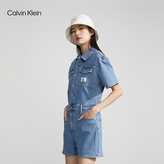 Calvin Klein Jeans夏季女士通勤简约布标铆钉扣微弹牛仔连体短裤J221178 1A4-牛仔蓝 XS