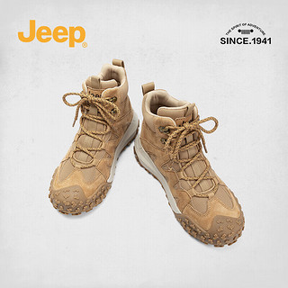 Jeep吉普户外沙漠靴女登山靴缓震越野鞋女厚底运动徒步鞋 沙色 37 
