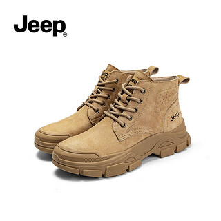 Jeep吉普马丁靴女秋季款复古英伦风户外登山工装靴 沙色 40 