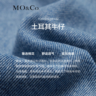 MO&Co.蝴蝶结洗水印花土耳其棉牛仔裙裤短裤美式复古裤子女 牛仔蓝色-第1批 26/S