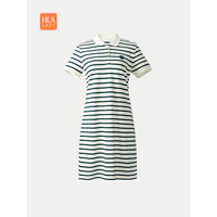 HLA海澜之家短袖POLO裙女24新商务休闲绣花裙子女夏HNTQW2W300A 墨绿条纹A0  165/88A L115-130斤