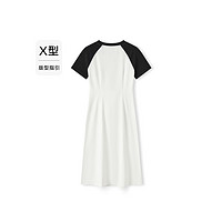 森马（Semir）连衣裙女插肩袖撞色圆领修身2024夏季字母开叉T恤裙休闲 黑色调00399 150/76A/XS