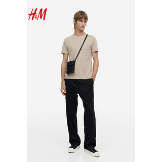 H&M2024春季男装潮流简约显瘦修身版皮马棉短袖T恤1101074 米色 180/116A