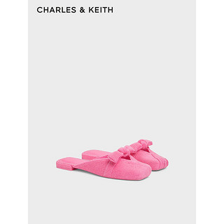 CHARLES&KEITH24春季绒布蝴蝶结包头平底拖鞋女CK1-70920141 粉红色Pink 35