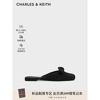 CHARLES&KEITH24春季绒布蝴蝶结包头平底拖鞋女CK1-70920141 BLACK TEXTURED黑色纹理 35