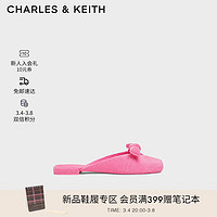 CHARLES&KEITH24春季绒布蝴蝶结包头平底拖鞋女CK1-70920141 粉红色Pink 40