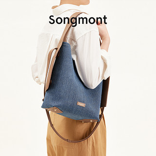 Songmont 崧 挂耳托特包中号设计师款牛仔拼皮通勤单肩斜挎包鸟鸟推荐