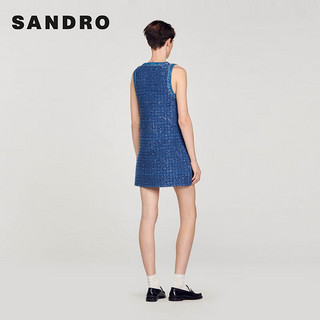 SANDRO2024早春女装法式蓝色亮片装饰短款连衣裙SFPRO03474 47/蓝色 40