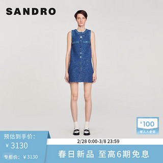 SANDRO2024早春女装法式蓝色亮片装饰短款连衣裙SFPRO03474 47/蓝色 40