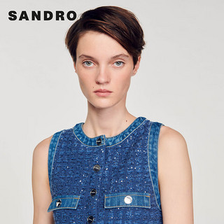 SANDRO2024早春女装法式蓝色亮片装饰短款连衣裙SFPRO03474 47/蓝色 40