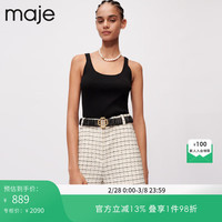 Maje女装法式黑白色格子高腰直筒粗花呢短裤MFPSH00405 黑白 T34