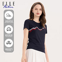 ELLE ACTIVE时尚百搭运动休闲T恤女装2024夏季百搭基础款印花透气上衣 藏青色 XL