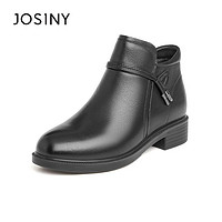 JOSINY 卓诗尼 真皮女鞋2023冬季新款粗跟时装靴女通勤百搭时尚皮靴短靴子