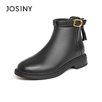 JOSINY 卓诗尼 靴子2023秋季新款时装靴百搭通勤方跟短靴女厚底加绒马丁靴