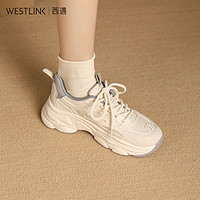 WESTLINK 西遇 厚底老爹鞋女2023新款秋季增高小白鞋灰色休闲运动鞋V0033702