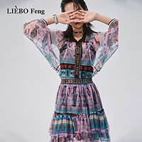 LIEBO 裂帛 Feng2024年设计师品牌烫钻蕾丝长袖衬衫两件套雪纺衫女
