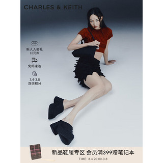 CHARLES&KEITH X Chet Lo系列厚底穆勒鞋拖鞋CK1-80920030-1 BLACK TEXTURED黑色纹理 41