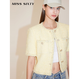 MISS SIXTY2024春季短款呢料外套女温柔黄色轻奢气质小香风 黄色 M