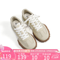 飞跃女鞋运动鞋2024春季鞋子女复古百搭休闲鞋厚底潮流跑步鞋 卡其色 36