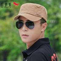 红蜻蜓 RED DRAGONFLY帽子男士春秋四季通用平顶军帽爸爸防晒户外休闲百搭太阳帽鸭舌帽 卡其