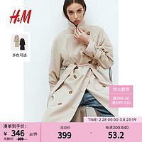 H&M女装风衣2024春季舒适双排扣平驳领及踝长袖外套1115204 米色006 170/116A