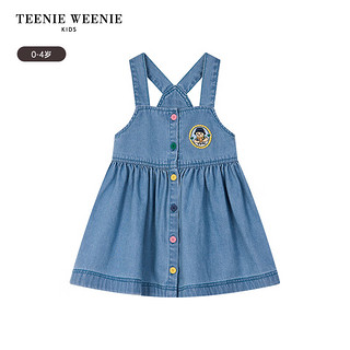 Teenie Weenie Kids小熊童装24春夏女宝宝牛仔高腰运动背带裙 浅牛仔色 110cm