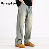 HarveyLeo美式黄泥染直筒牛仔裤男款冬做旧水洗休闲长裤子 蓝色 28