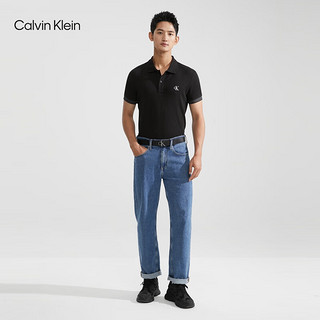 Calvin Klein Jeans男双面用亮面金属带头牛皮革商务休闲腰带HC0769 001-魅力黑 100