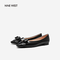 NINE WEST 玖熙 低跟单鞋女2023年春季新款蝴蝶结优雅浅口平底方头