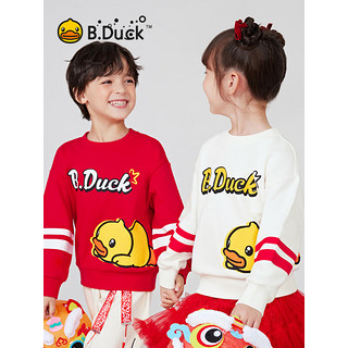 B.Duck小黄鸭童装男童卫衣春季2024儿童长袖上衣男孩套头衫 中国红 120cm
