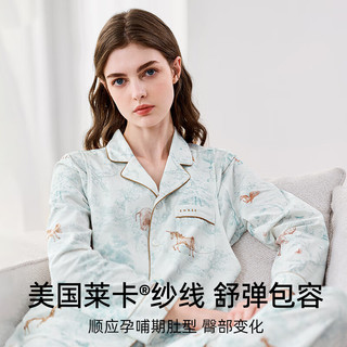 EMXEE 嫚熙 春秋产后月子服哺乳睡衣孕期森林秘境家居服套装 森林密境-两件套（带哺乳口） XL（适穿140-160斤）