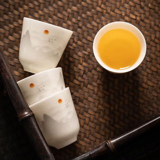 瓷牌茗茶具羊脂玉瓷茶杯家用喝茶泡茶品茗杯陶瓷主人杯个人茶具茶盏 羊脂玉瓷《旭日东升》主人杯