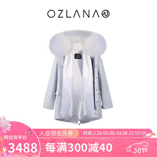 ozlana雾霾蓝冬季保暖皮草派克服女2023新款外套女皮毛一体大衣女 雾霾蓝+蓝色冰川 M