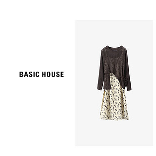 BASICHOUSE 百家好 Basic House/百家好仙女镂空针织上衣+吊带连衣裙两件套装女秋季