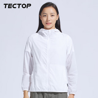 探拓（TECTOP）户外皮肤衣女2024春夏轻薄透气速干风衣跑步运动超薄连帽外套 纯净白 M