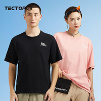 探拓 户外运动短袖T恤男女同款个性印花2024春夏透气纯棉宽松圆领t恤男 黑色 L