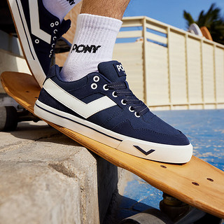 波尼PONY滑板鞋男女低帮反毛复古温柔色系舒适运动休闲鞋241U1AT02 蓝色 36