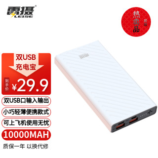 leise 雷摄 LS-DX06移动电源10000毫安大容量充电宝 （白色）双口输入输出