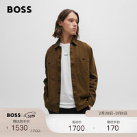 BOSS男士2024早春棉质斜纹布宽大版型外套衬衫