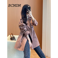 BCMDM 香港潮牌中长款直筒风衣女 2023秋季新款复古休闲显瘦纯色外套