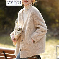 ZXEGI 海宁皮草外套女100%羊羔毛外套加厚羊剪绒皮毛颗粒一体皮草大衣 雾霾蓝 L(131-155斤)