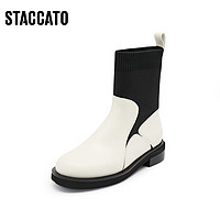 STACCATO 思加图 冬季英伦玫瑰弹力靴袜靴瘦瘦靴中靴女靴子EOQ10DZ3 铠甲黑（单里） 40