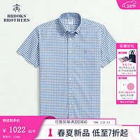 布克兄弟（BrooksBrothers）男士24早春扣结领格纹免烫衬衫 4003-蓝色 L