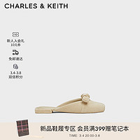 CHARLES&KEITH24春季绒布蝴蝶结包头平底拖鞋女CK1-70920141 Beige米色 36