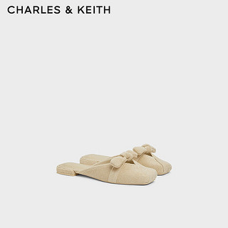 CHARLES&KEITH24春季绒布蝴蝶结包头平底拖鞋女CK1-70920141 Beige米色 36